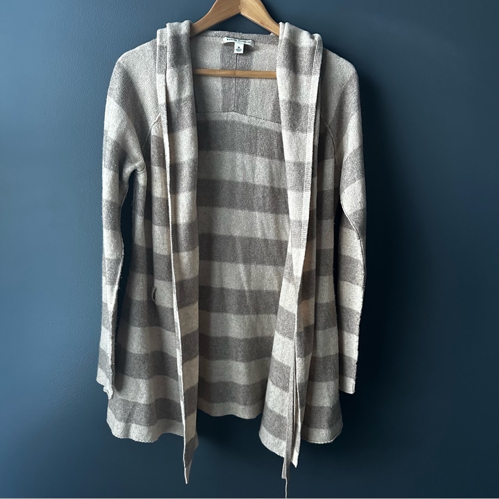 🩶 BANANA REPUBLIC women’s hooded cardigan size medium gray and tan stripes